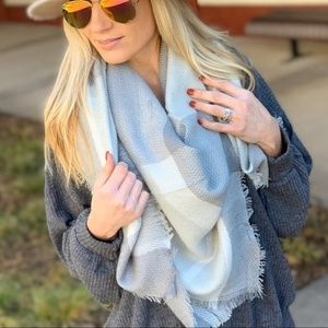 Gray and cream plaid blanket scarf